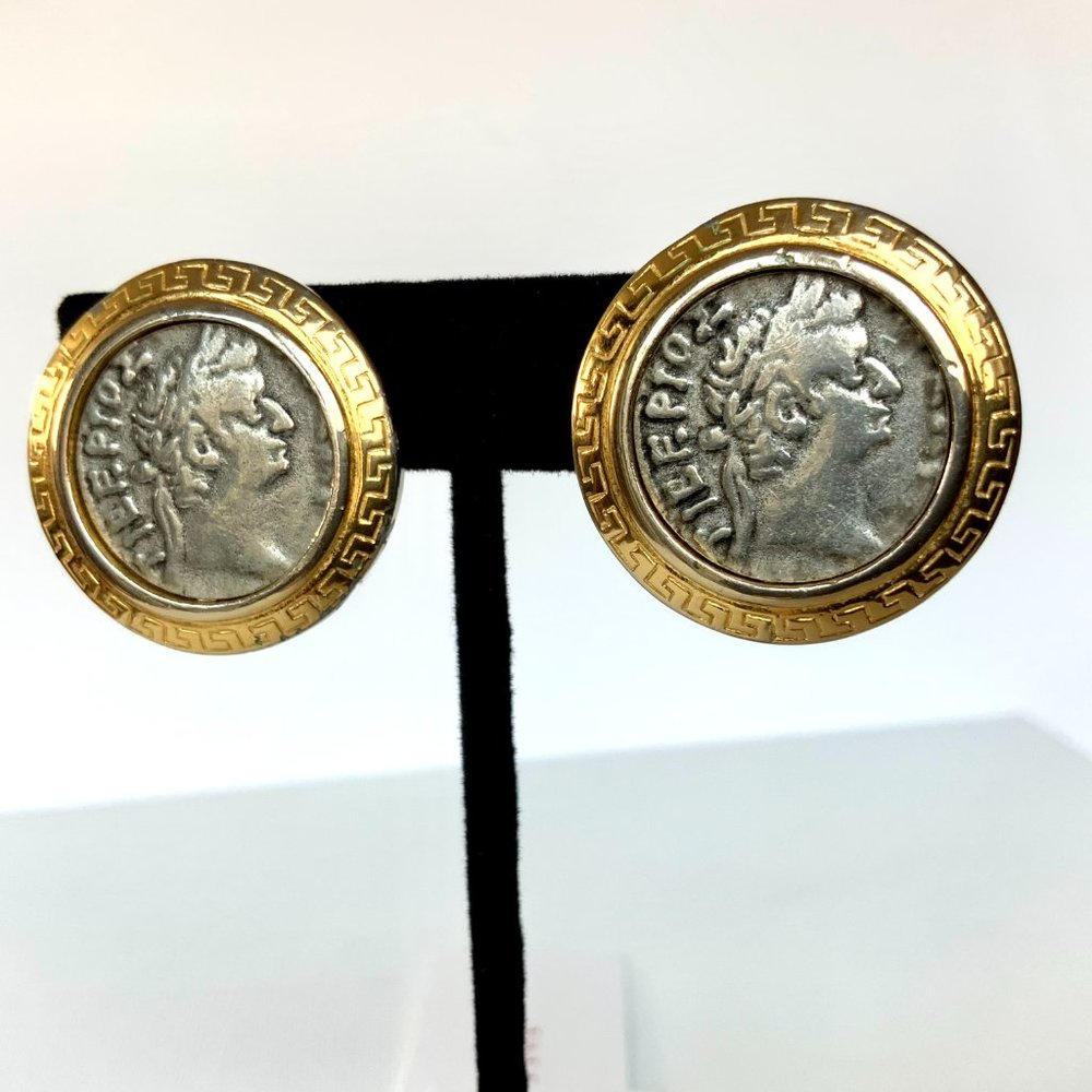 Vintage 80s Premier Designs Silver And Gold Tone Coin Clip On Earrings - Picture 11 of 16